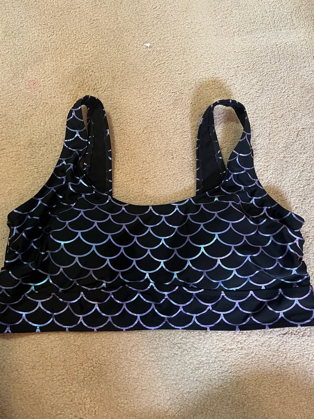 Torrid Size 2 Black Mermaid-Scale Swim Top with Iridescent Print